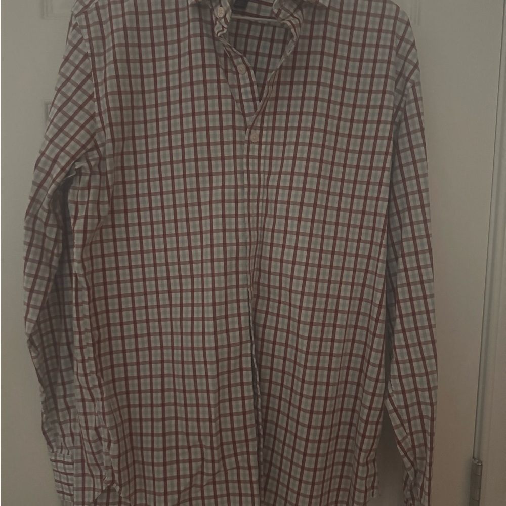 J. Crew Men's Red and White Checkered Shirt
